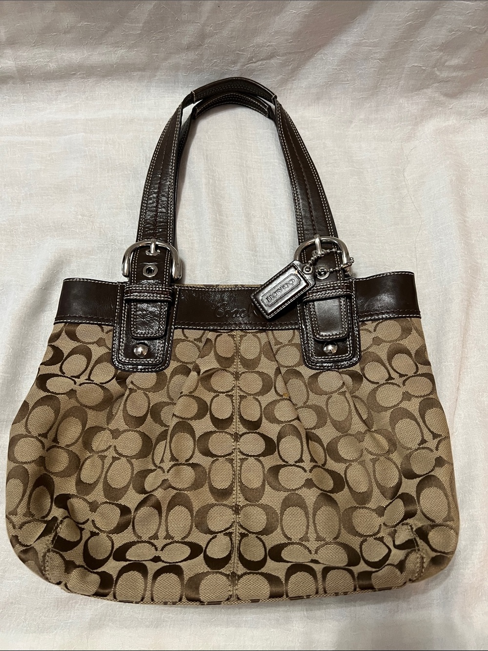 Coach Tan & Dark Brown Signature Canvas Shoulder Bag
